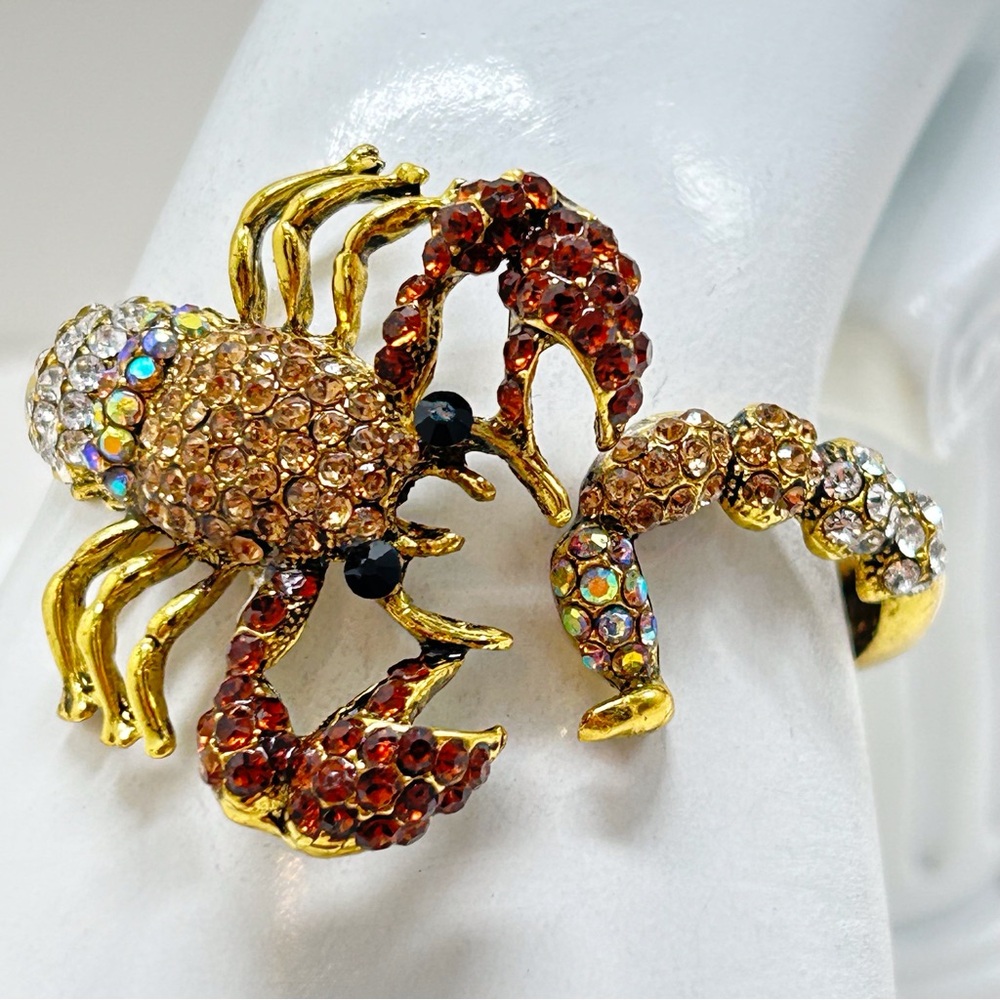 Alilang Gold And Crystal Scorpion Hinged Bracelet, Red, Pink